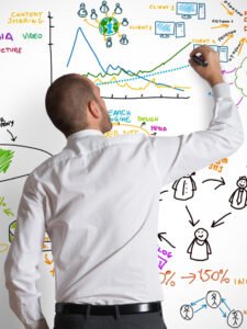 Man drawing out design on whiteboard